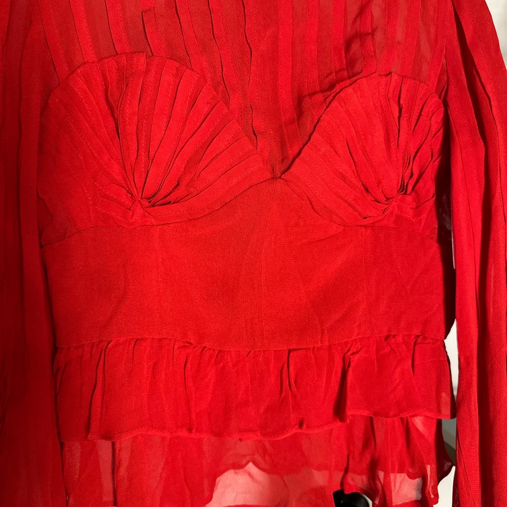 FARM Rio Red Sheer Ruffle Long-Sleeve Blouse - Picture 6 of 9